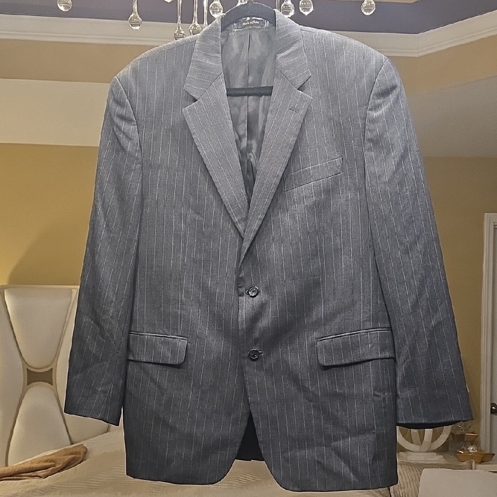 Chaps 100% Virgin Wool Charcoal Pinstripe Blazer EUC